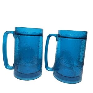 Vtg Thermo-Serv Freezable Cooling Gel Travel Mugs Set Of 2 Aqua Blue Made In USA